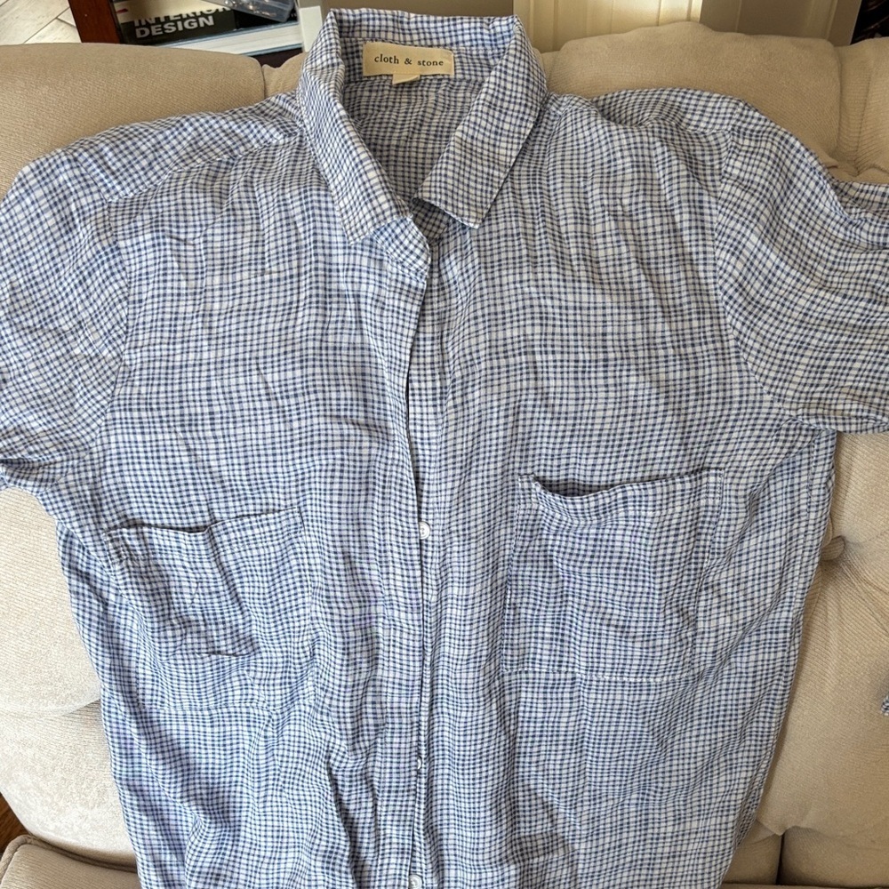 Cloth & Stone Blue and White Checkered Blouse